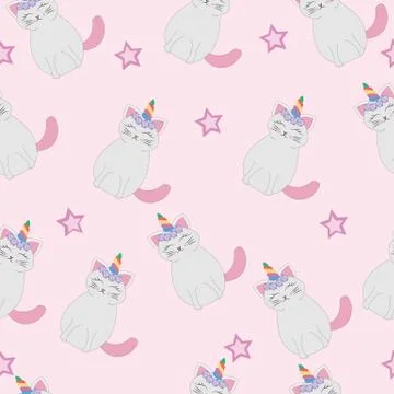 Cute cats unicorn seamless pattern. Stock Illustration