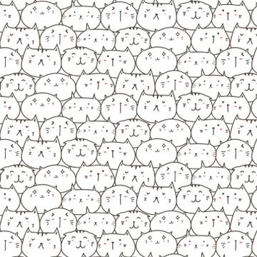 Cute Cats Vector Pattern Background. Fun Doodle. Handmade Vector Illustration. Stock Illustration