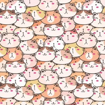 Cute Cats Vector Pattern Background. Fun Doodle. Handmade Vector Illustration. Illustrazione stock