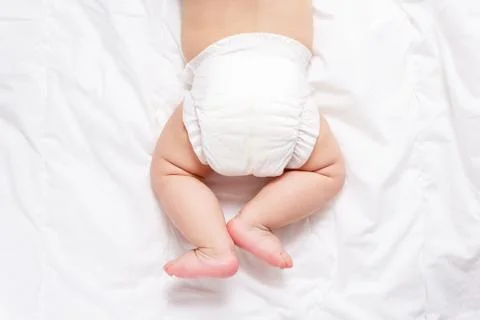 Cute caucasian baby in nappy. Top view. Stock Photos