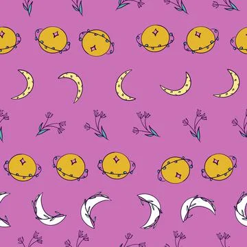 Cute celestial vector repeat pattern design illustration Stock Illustration