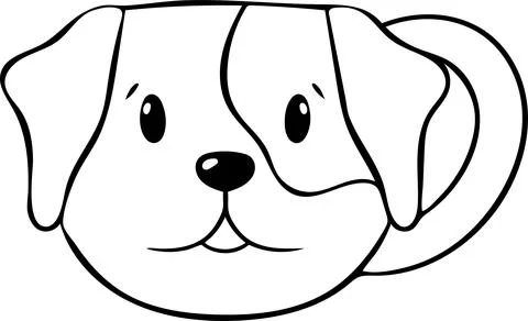 Cute ceramic mugs with the image of a dog's face, simple vector black and w.. Stock Illustration