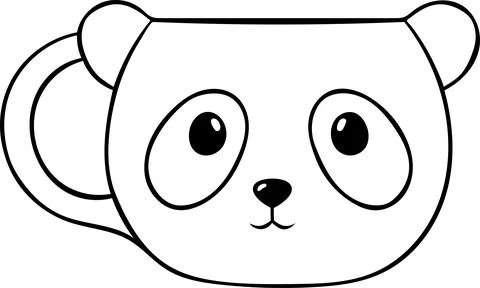 Cute ceramic mugs with panda face, simple vector black and white icon, dood.. Stockillustratie