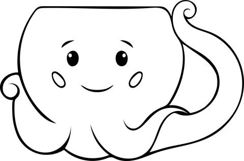 Cute ceramic octopus mugs, simple vector black and white icon, doodle and s.. Illustrazione stock