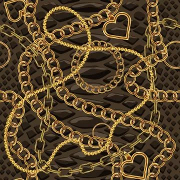 Cute chain texture seamless with snake skin pattern. Flat and solid color vector Stock Illustration
