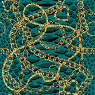 Cute chain texture seamless with snake skin pattern. Flat and solid color vector Stock Illustration