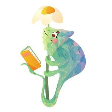 Cute Chameleon reading book.  스톡 일러스트