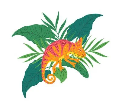 Cute chameleon vector character showing beautiful patterns posing in the jungle Illustrazione stock