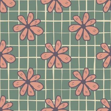 Cute chamomiles flowers seamless pattern on vintage background. Abstract dais 스톡 일러스트