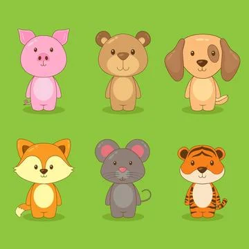 Cute Character Animal Set Illustration Stock Illustration