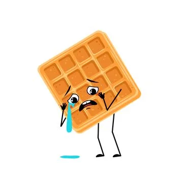 Cute character belgian waffle with crying and tears emotion Stock-Illustration