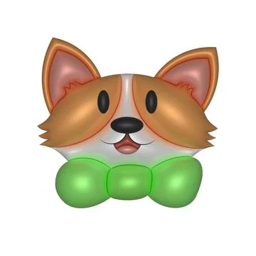 Cute Character Corgi head with bow tie. 3d illustration. Stock Illustration