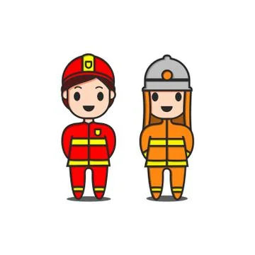 Cute character Firefighters vector Stock Illustration