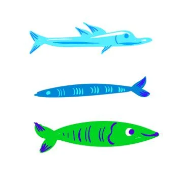 Cute character fish vector illustration set isolated Stock Illustration