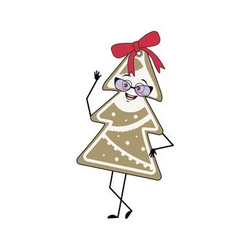 Cute character of gingerbread cookie in the shape of a Christmas tree cheerful Stock-Illustration