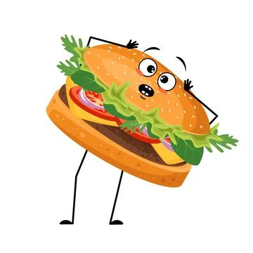 Cute character hamburger with emotions in panic grabs his head Illustrazione stock