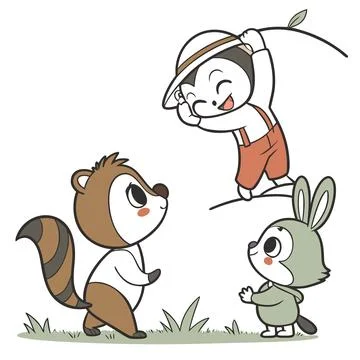 Cute Character Illustrations featuring Animals and Humans Stock Illustration