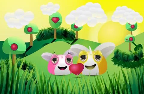 Cute character in love Stock Illustration