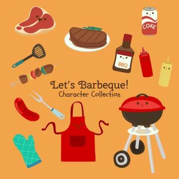 Cute character set of barbeque Stock Illustration