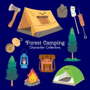 Cute character set of camping Stock Illustration