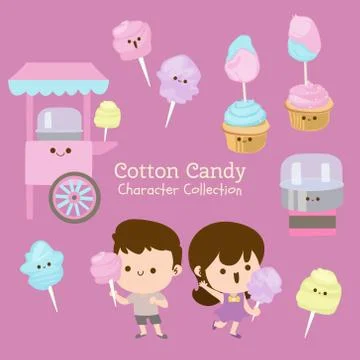 Cute character set of cotton candy Illustrazione stock