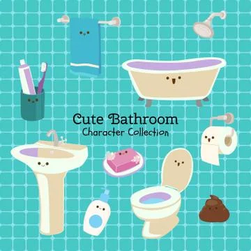 Cute character set of things in the bathroom Illustrazione stock