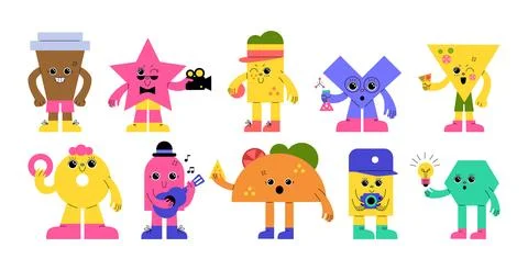 Cute character. Simple cartoon expression design, abstract faces of star with Illustrazione stock