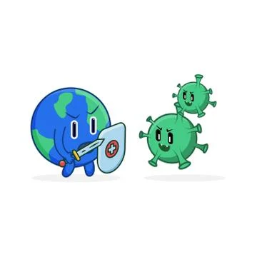 Cute character vector erath fight with virus Stock Illustration
