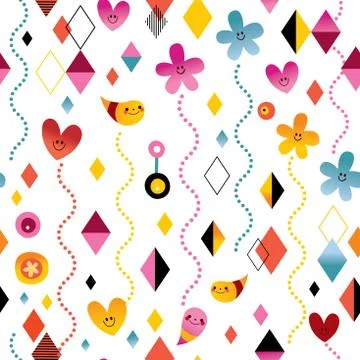 Cute characters happy seamless pattern Stock Illustration
