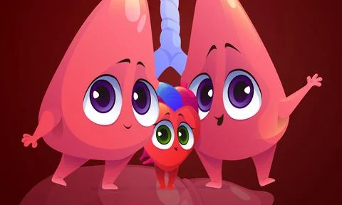 Cute characters of human lungs and heart Stock Illustration