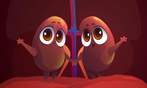 Cute characters of kidneys, human internal organs Stock Illustration