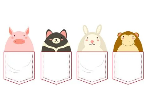Cute characters in pocket set Stock Illustration
