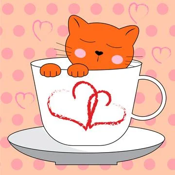 Cute characters red cat in a coffee cup. Cartoon character in doodle style. V Stock Illustration