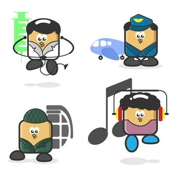 Cute characters in various professions. Doodle design Stock Illustration
