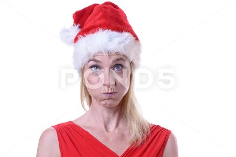 Cute charismatic blond woman in a Santa Hat Stock Photos