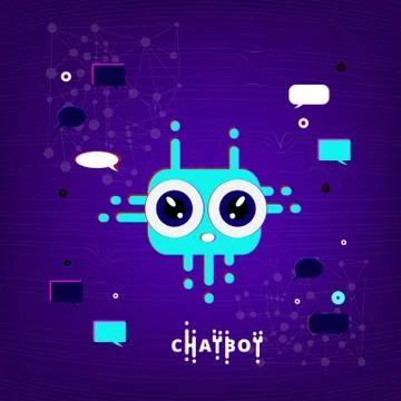 Cute chat bot robot virtual assistance. Chatbot phrase with distorted  style  Stock Illustration