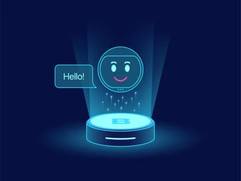 Cute chat bot, virtual voice assistant. Mobile chatbot with function of Machi Illustrazione stock
