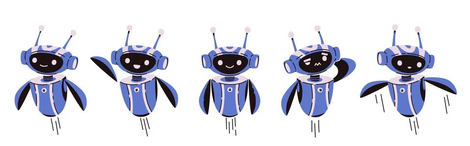 Cute chatbot AI characters set in blue color. Stock Illustration