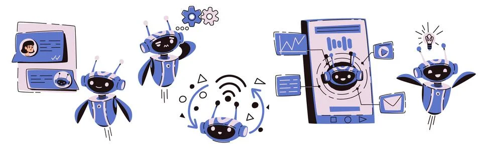 Cute chatbot AI characters set Stock Illustration