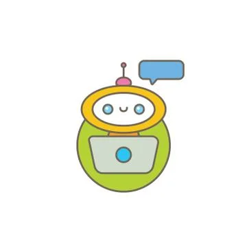 Cute chatbot character or intelligent assistant with speech bubble isolated on Stock-Illustration