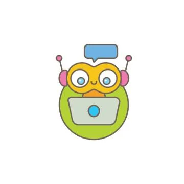 Cute chatbot character or intelligent assistant with speech bubble isolated on Stock-Illustration
