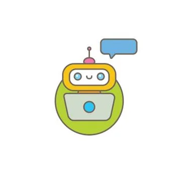 Cute chatbot character or intelligent assistant with speech bubble isolated on Stock Illustration