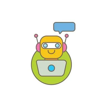 Cute chatbot character or intelligent assistant with speech bubble isolated on Stock-Illustration