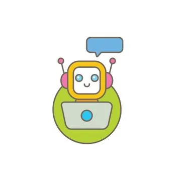 Cute chatbot character or intelligent assistant with speech bubble isolated on Stock-Illustration