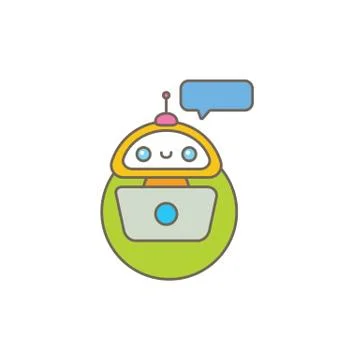 Cute chatbot character or intelligent assistant with speech bubble isolated on Stock-Illustration