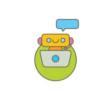 Cute chatbot character or intelligent assistant with speech bubble isolated on Stock-Illustration