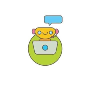 Cute chatbot character or intelligent assistant with speech bubble isolated on Stock-Illustration