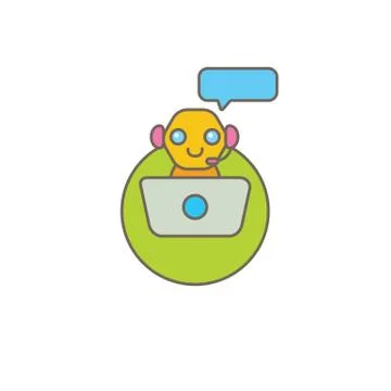 Cute chatbot character or intelligent assistant with speech bubble isolated on Stock Illustration