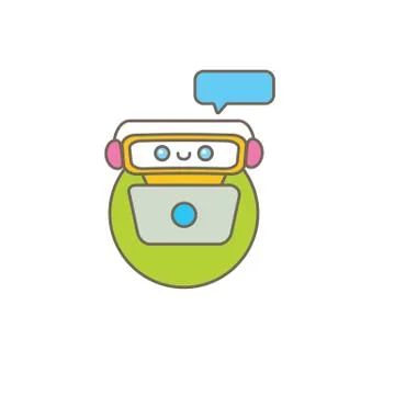 Cute chatbot character or intelligent assistant with speech bubble isolated on Stock-Illustration