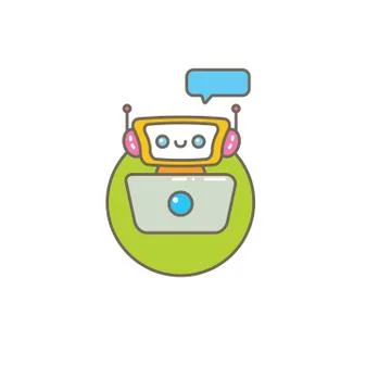 Cute chatbot character or intelligent assistant with speech bubble isolated on Illustrazione stock